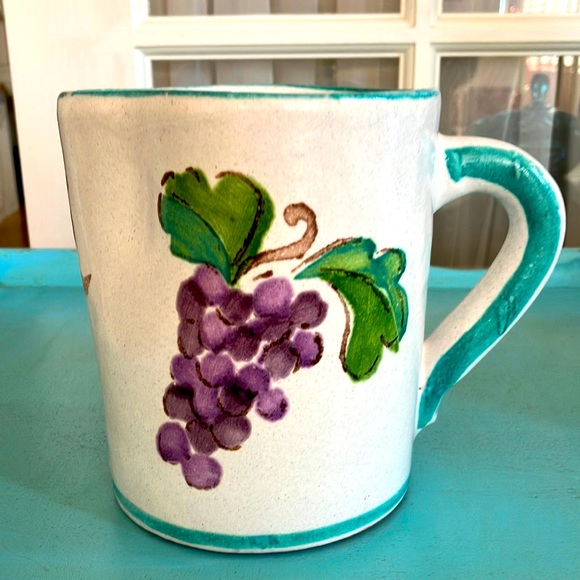 Ceramic Pitcher “Chianti” With Grapes, Leaves Design, Turquoise, 1 Quart - Picture 9 of 10
